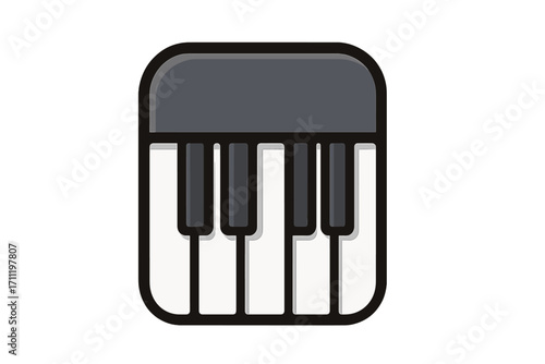 Piano keys icon for music app. Keyboard symbol for musical instrument lesson. Vector illustration of a synthesizer button. Simple flat design for melody and harmony concept.
