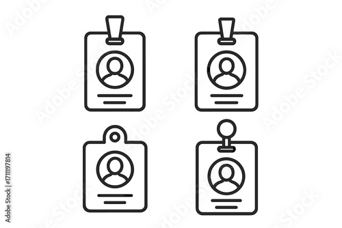 Employee ID badge line icon set. Staff identification card, access pass & name tag. Corporate identity, security clearance, worker profile & verification concept vector.