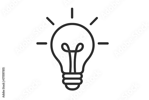 Light bulb icon symbol of a great idea. Innovation, creativity concept. Solution, thinking, and inspiration sign. Electric lamp pictogram for business and technology. Linear vector
