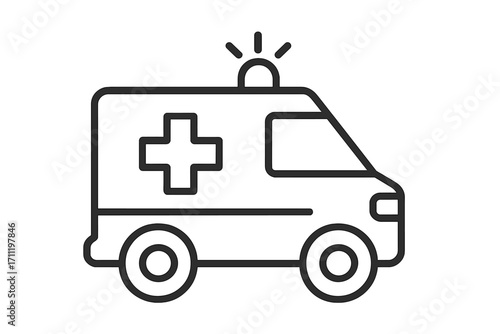 Ambulance car line icon. Emergency medical service vehicle symbol. Hospital transport for patient rescue. Health care van with cross sign. Simple vector illustration.