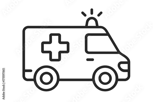 Ambulance icon for medical emergency service. Paramedic vehicle for patient transport and first aid. Simple line art vector illustration for hospital and healthcare concepts.