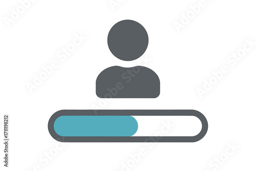 User profile progress bar icon. Staff performance or employee evaluation concept. Personal development, skill level, and growth meter. Loading status for web UI/UX & app interface.