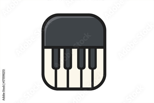 Piano keyboard symbol. Musician icon. Vector cartoon illustration. Music keys sign for app or web design. Sound, melody, and audio concept. Minimalist graphic element.