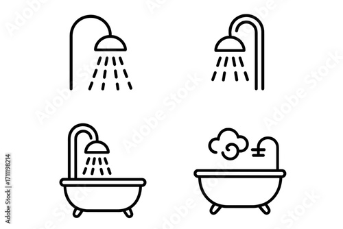 Magnet, Battery, Lightning Line Icon Set, Outline Graphic Symbols for Web Design, Apps, Advertisements, Technology Vector Cartoon Illustrations, Transparent Background