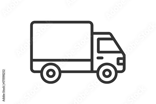 Delivery truck icon for shipping and logistics services. Lorry symbol for transport, cargo, and freight. Vector line art illustration for delivery and moving concept.