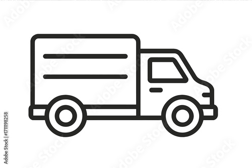 Delivery truck icon. Shipping and logistics symbol. Lorry vector for transport service. Freight and cargo van line art. Moving service and distribution concept. E-commerce.