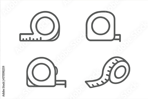 Measuring Tape Line Icon Set, Simple Isolated Vector Collection with Editable Stroke, Perfect for Websites, Books, Cards, Apps, Precise Measurement Tool Illustration
