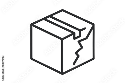 Broken box linear icon. Damaged package symbol. Fragile delivery concept. Shipping problem pictogram. Minimalistic vector illustration for web design, apps, and logistics services. Return goods sign.