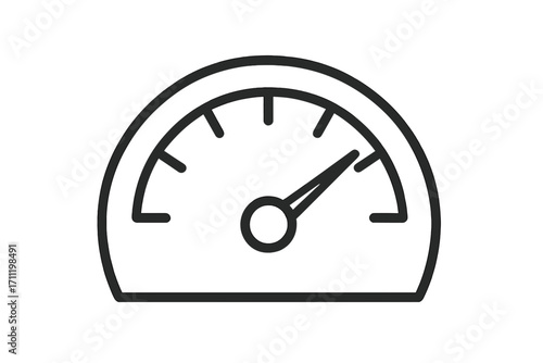 Speedometer icon vector. Gauge symbol for car dashboard. Speed test meter for internet performance. Fast velocity indicator. Download and upload speed limit concept. Line art.