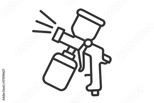 Paint spray gun vector icon. Line art illustration of a sprayer tool for painting. Automotive, industrial equipment for car body shop, renovation, and DIY projects. Airbrush.