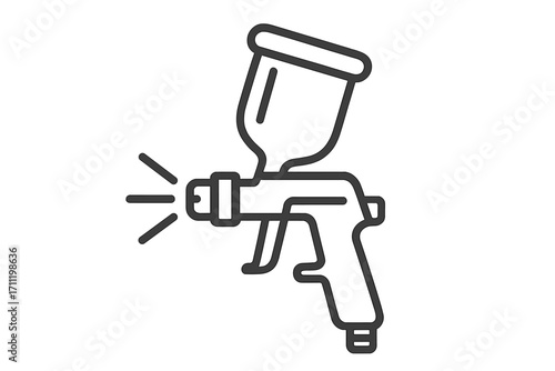 Paint spray gun icon. Airbrush tool for painting and coating. Automotive body repair and industrial equipment concept. Vector line art illustration for coloring and diy projects.
