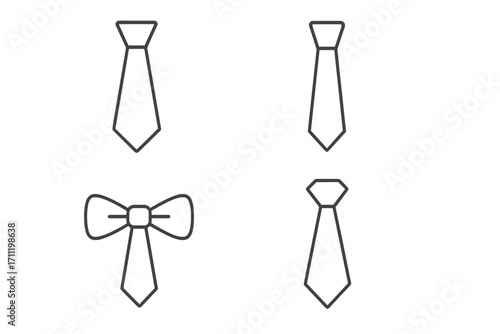 Tie outline collection, simple linear ties, editable stroke vector set, cartoon style neckwear icons for web, books, cards, apps, transparent background design, 4 elements