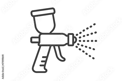 Paint spray gun icon. Airbrush tool for painting and renovation. Automotive body repair and industrial coating equipment. Painter's sprayer vector line art illustration.