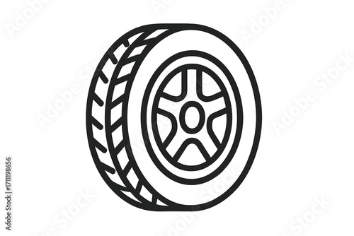 Car wheel tire line icon. Auto service and repair symbol. Automotive vehicle part. Transport and racing concept. Vector illustration for garage or mechanic shop. Simple outline graphic.