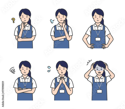 エプロン姿の介護士のイラスト素材セット