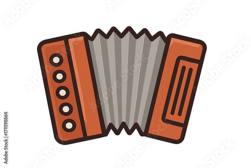 Accordion musical instrument vector icon. Cartoon illustration for folk music festival or concert. Squeezebox logo symbol for audio equipment or music school design element.