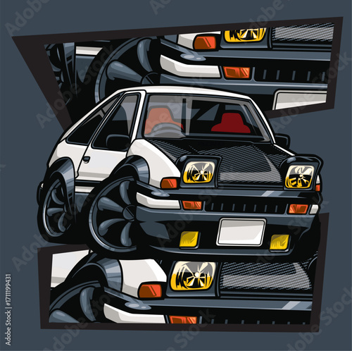 Cartoonized White AE86 Drift Car with Detailed Design.