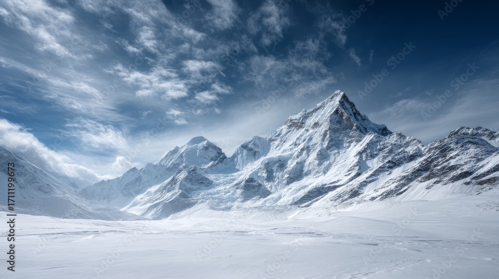 Obraz premium Snow-covered majestic mountain peaks under a clear blue sky