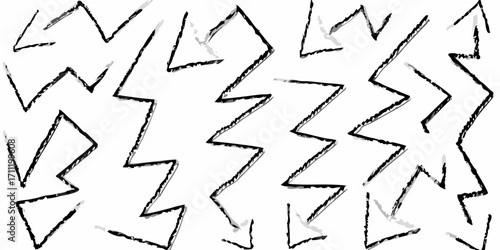 Abstract black and white zigzag arrows pattern with a hand drawn sketchy texture