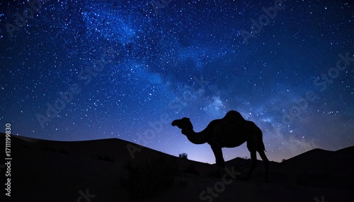 Wallpaper Mural Silhouette of a camel under a starlit night sky Torontodigital.ca
