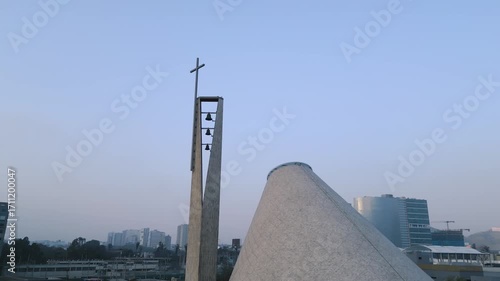 Modern church topped by a cross in Lima, Peru.