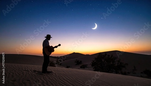 Wallpaper Mural Silhouette of a Man Playing Guitar in a Desert at Sunset/Night Torontodigital.ca