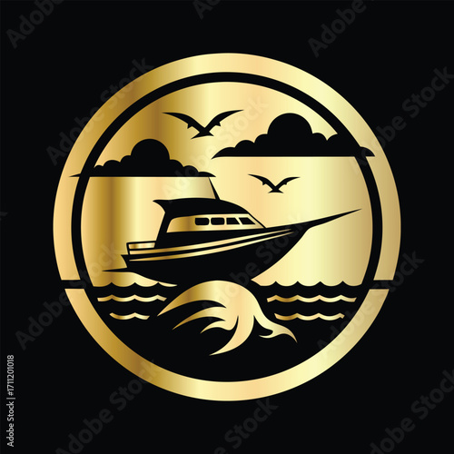 Golden Marlin Fish Logo Design – Luxury Sailfish Vector Emblem for Sport Fishing, Seafood Branding, Ocean Adventure Badge, Premium Fisherman Club Icon, Stylish Golden Logo Illustration.
