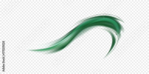 Green shiny sparks of spiral wave. A curved bright line of speed is spinning. Shiny wavy path. Rotating dynamic neon circle. Magic green swirl with highlights.