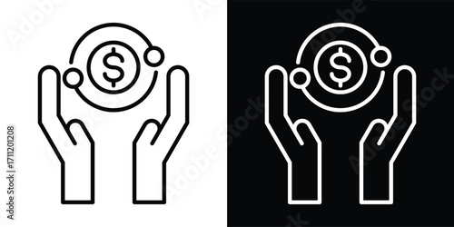 transaction icon set in outline black and white style vector illustration