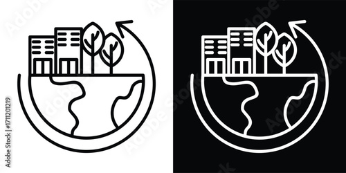urbanization icon set in outline black and white style vector illustration