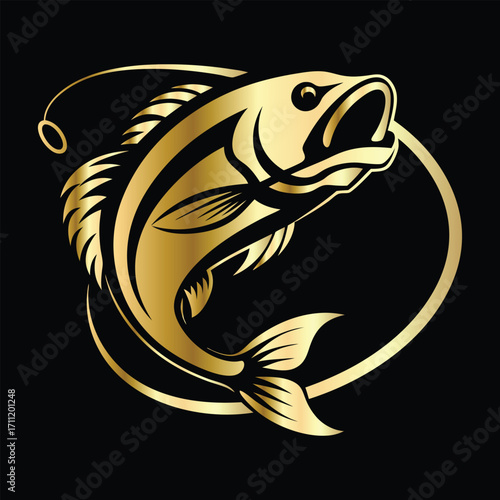 Golden Marlin Fish Logo Design – Luxury Sailfish Vector Emblem for Sport Fishing, Seafood Branding, Ocean Adventure Badge, Premium Fisherman Club Icon, Stylish Golden Logo Illustration.
