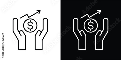investment icon set in outline black and white style vector illustration