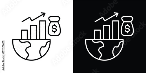 rising icon set in outline black and white style vector illustration
