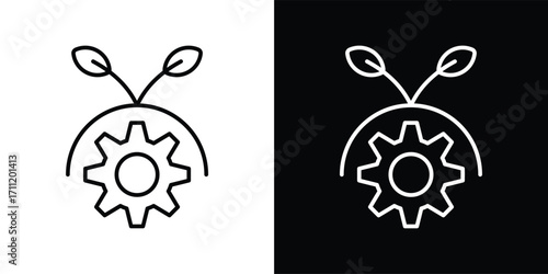 green technology icon set in outline black and white style vector illustration