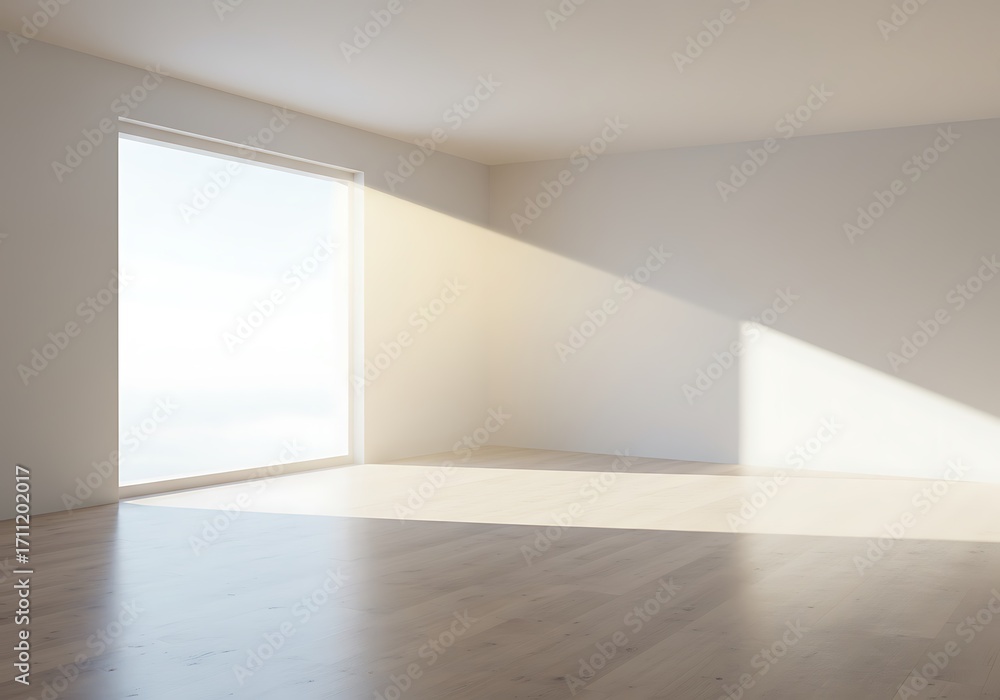 Obraz premium Sunlight Streaming into Empty Room, Hardwood Floor