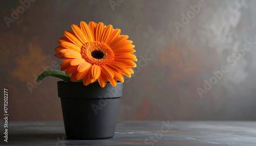 Wallpaper Mural Single Orange Gerbera in Dark Pot Against a Textured Background Torontodigital.ca