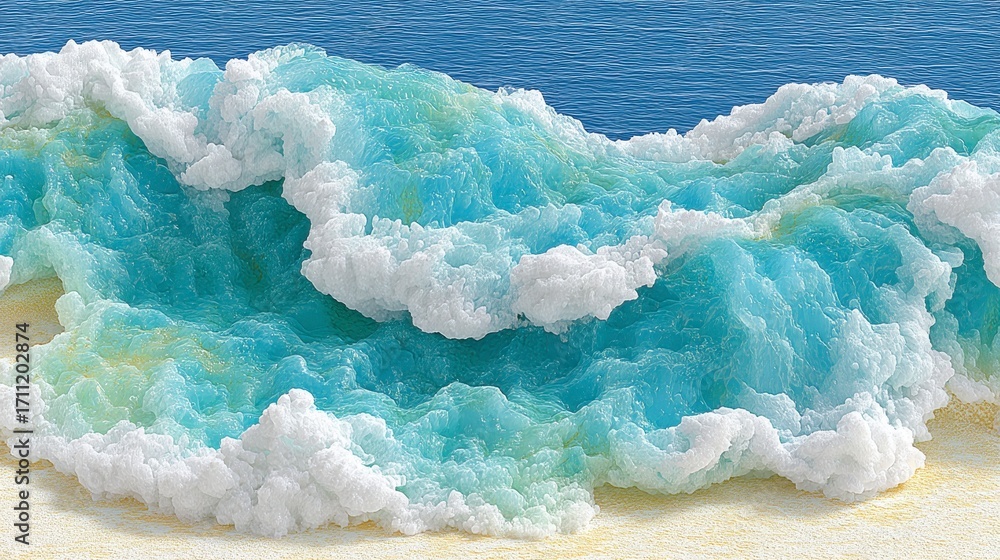 Fototapeta premium Stylized Pixelated Ocean Wave Crashing on Sandy Beach