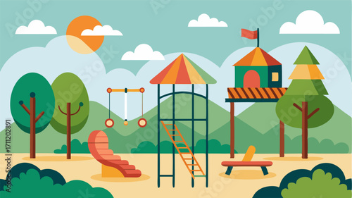 From monkey bars to spinning structures this parks playground has soing for every childs sense of adventure.