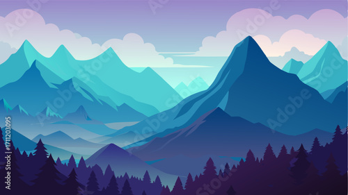 A vast open expanse of towering mountains casting majestic shadows over the lush valleys below.