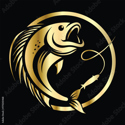 Golden Marlin Fish Logo Design – Luxury Sailfish Vector Emblem for Sport Fishing, Seafood Branding, Ocean Adventure Badge, Premium Fisherman Club Icon, Stylish Golden Logo Illustration.
