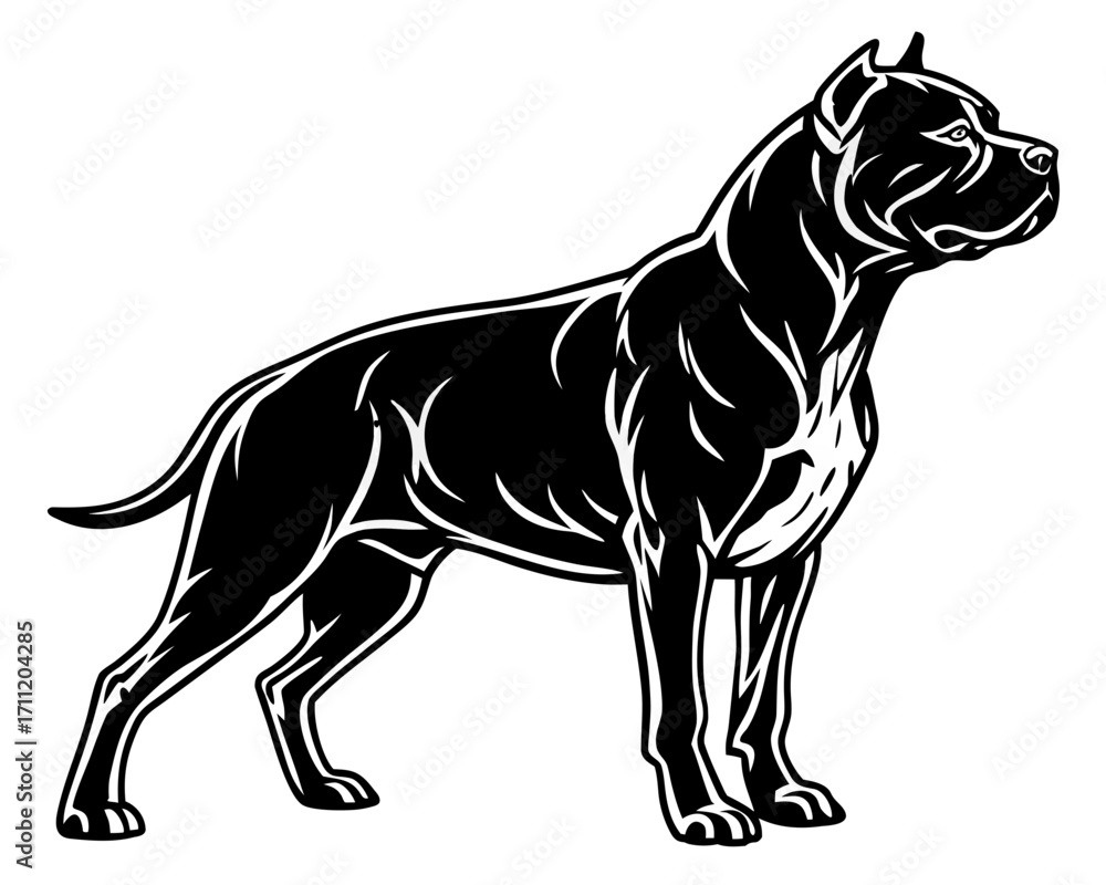 Obraz premium Pitbull Silhouette – Realistic Vector Illustration, Side View, Isolated on Transparent Background