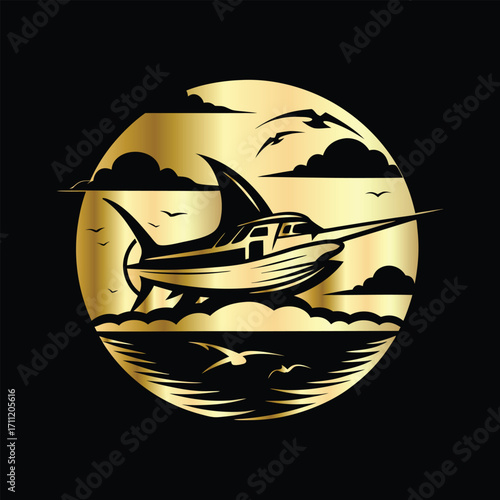 Golden Marlin Fish Logo Design – Luxury Sailfish Vector Emblem for Sport Fishing, Seafood Branding, Ocean Adventure Badge, Premium Fisherman Club Icon, Stylish Golden Logo Illustration.
