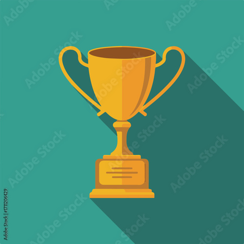 vector golden trophy cup modern flat illustration with long shadow minimal symbol of victory success achievement award