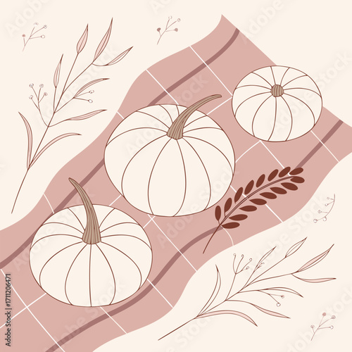 Cozy Autumn Picnic with Pumpkins and Leaves fall gourd