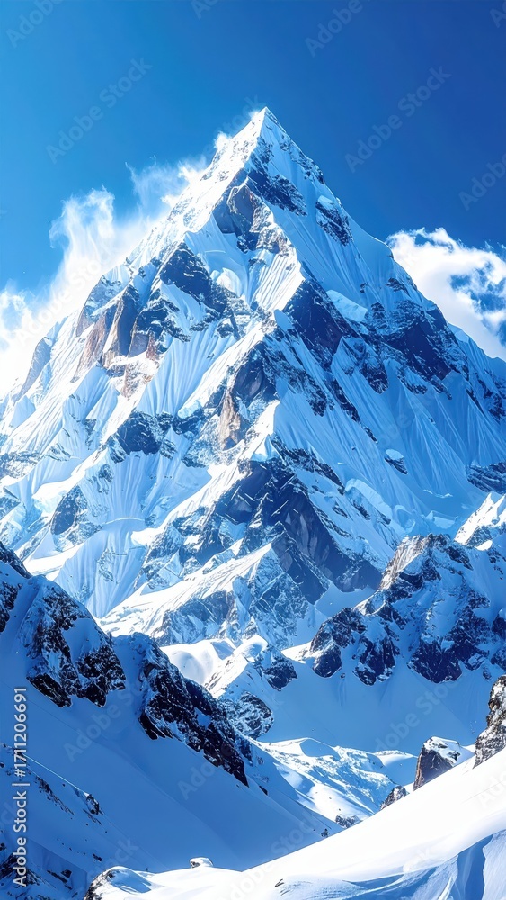 Obraz premium Majestic Snow-Capped Peak Under Clear Blue Sky in Daylight