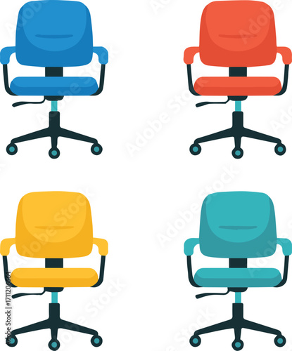 modern ergonomic swivel chairs in blue red orange yellow and teal adjustable height cushioned seats five caster base office furniture