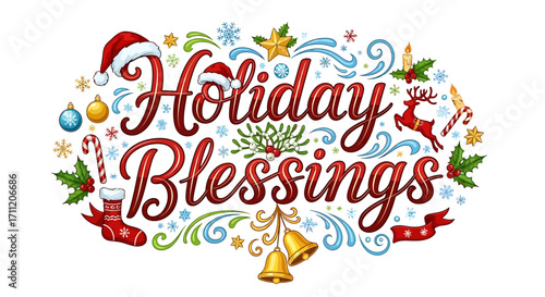 Warm holiday blessings with festive Christmas elements and cheerful greetings