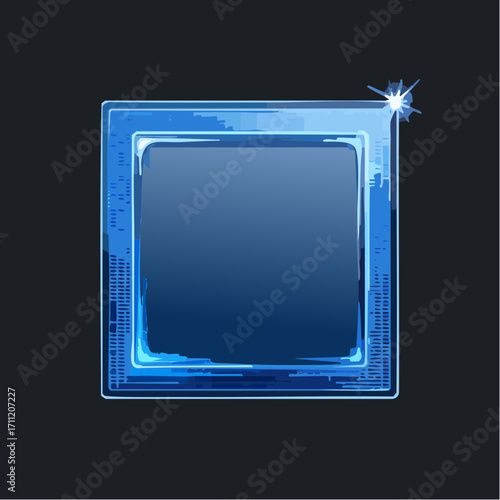 Ribbed glass frames with glossy neon blue glow on black background for modern interface and display design.