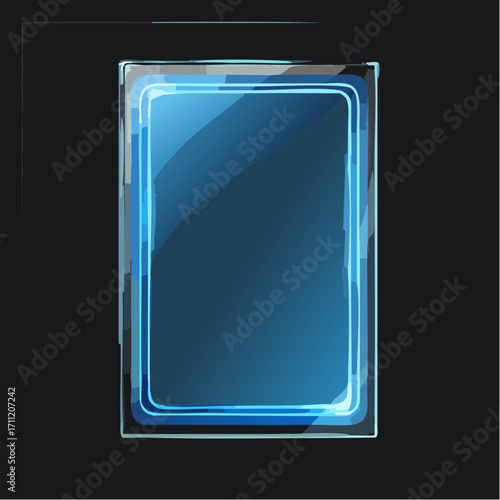 Ribbed glass frames with glossy neon blue glow on black background for modern interface and display design.