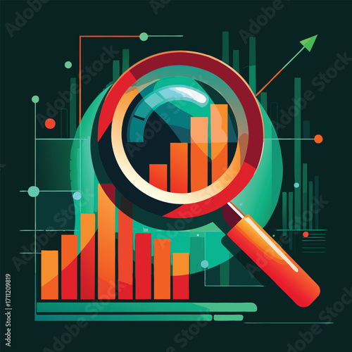 Magnifying Glass Over Financial Growth Chart data analysis